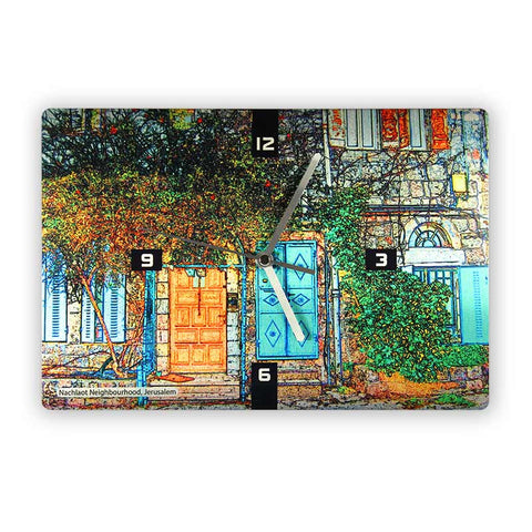 Wooden Wall Clock - Nahlaot neighborhood (NACHLAOT) Jerusalem 2 - Ofek Wertman tel aviv souvenirs Gift shop