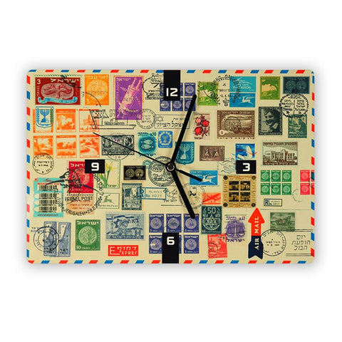 Israeli Old Stamps Wall Clock - Ofek Wertman tel aviv souvenirs Gift shop