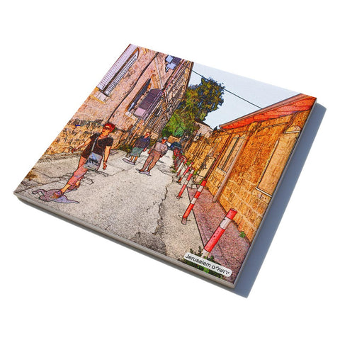 Ceramic Trivet - Nachlaot Neighborhood Jerusalem 1 - Ofek Wertman tel aviv souvenirs Gift shop