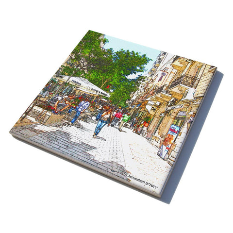 Ceramic Trivet - Ben Yehuda Street (Jerusalem) 2 - Ofek Wertman tel aviv souvenirs Gift shop