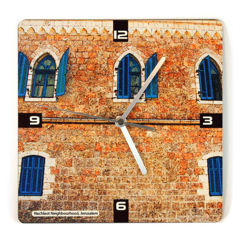 Wooden Wall Clock - Nahlaot neighborhood (NACHLAOT) Jerusalem 1 - Ofek Wertman tel aviv souvenirs Gift shop