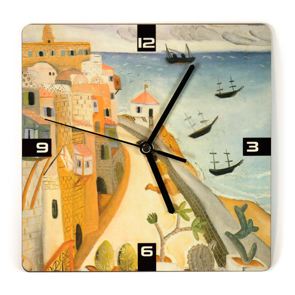 Wooden Wall Clock - Jaffa Port - by Reuven Rubin - Ofek Wertman tel aviv souvenirs Gift shop