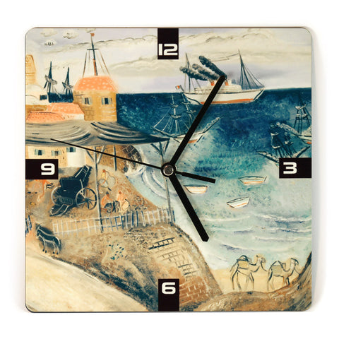 Wooden Wall Clock - Old Jaffa Port - by Reuven Rubin - Ofek Wertman tel aviv souvenirs Gift shop