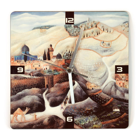 Wooden Wall Clock - The Old City of Jerusalem - by Reuven Rubin - Ofek Wertman tel aviv souvenirs Gift shop