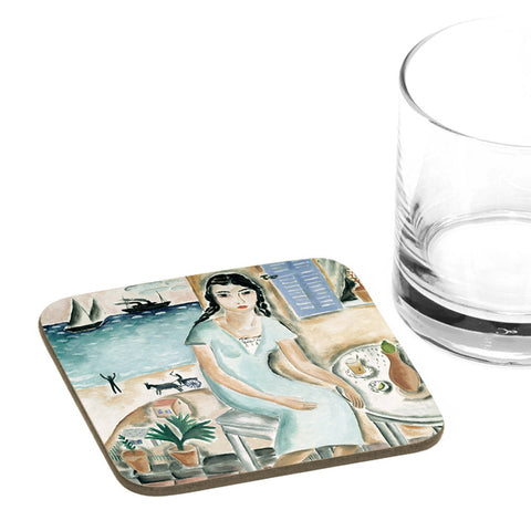 Coaster - Girl on a Blacony - by Reuven Rubin - Ofek Wertman tel aviv souvenirs Gift shop