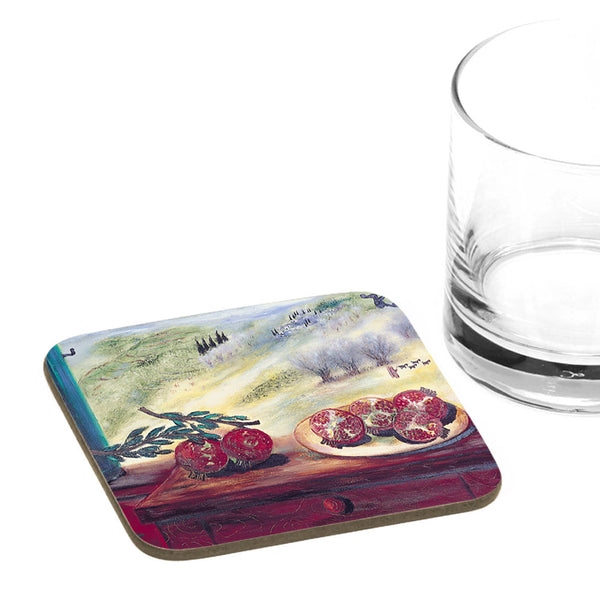 Coaster - Pomegrantes on my Window - by Reuven Rubin - Ofek Wertman tel aviv souvenirs Gift shop