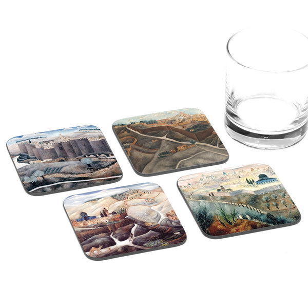 Reuven Rubin Jerusalem Coasters - Set of 4 Coasters - Ofek Wertman tel aviv souvenirs Gift shop