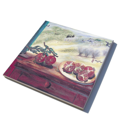 Ceramic Trivet - Pomegrantes on my Window - by Reuven Rubin - Ofek Wertman tel aviv souvenirs Gift shop