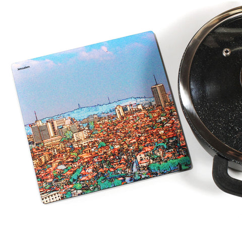 Wooden Trivet - View on Jerusalem City - Ofek Wertman tel aviv souvenirs Gift shop