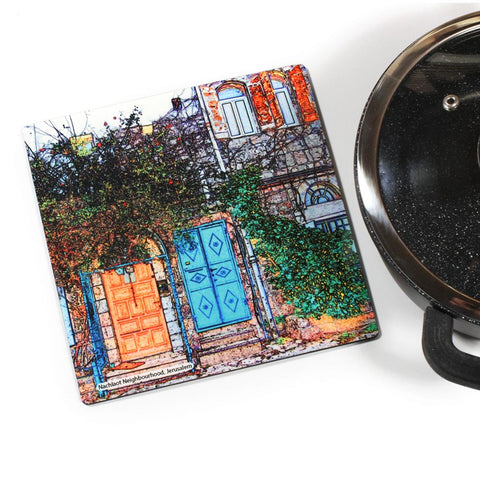 Wooden Trivet - Nahlaot neighborhood (NACHLAOT) Jerusalem 3 - Ofek Wertman tel aviv souvenirs Gift shop