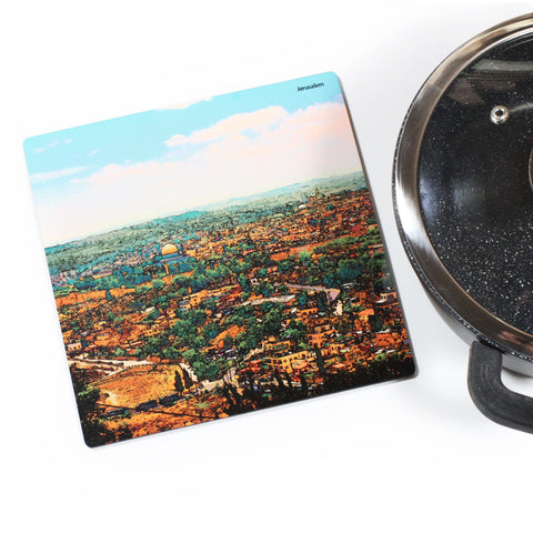 Wooden Trivet - View on Jerusalem 1 - Ofek Wertman tel aviv souvenirs Gift shop