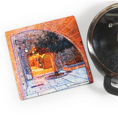 Wooden Trivet - Jewish Quarter (Jerusalem) 2 - Ofek Wertman tel aviv souvenirs Gift shop