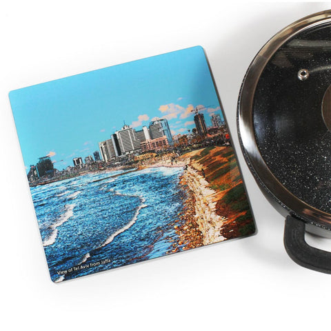 Wooden Trivet - View of Tel Aviv from Jaffa - Ofek Wertman tel aviv souvenirs Gift shop