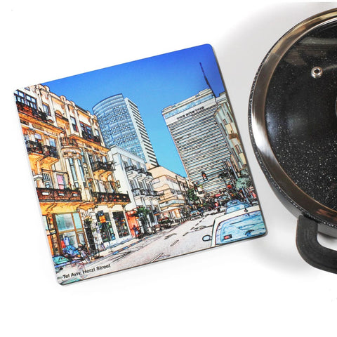 Wooden Trivet - Herzl Street Tel Aviv 2 - Ofek Wertman tel aviv souvenirs Gift shop