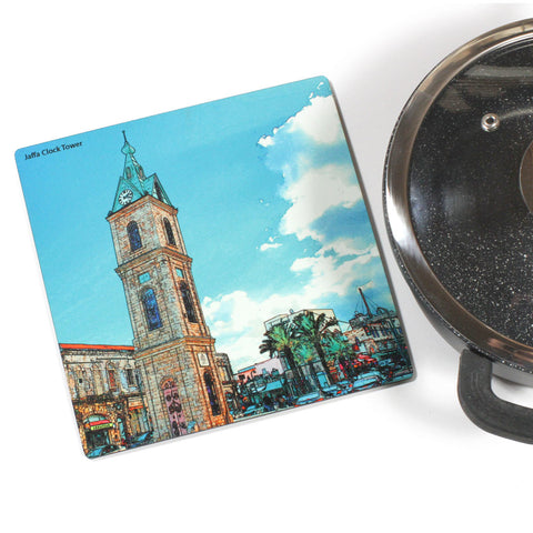 Wooden Trivet - Jaffa Clock Tower - Ofek Wertman tel aviv souvenirs Gift shop