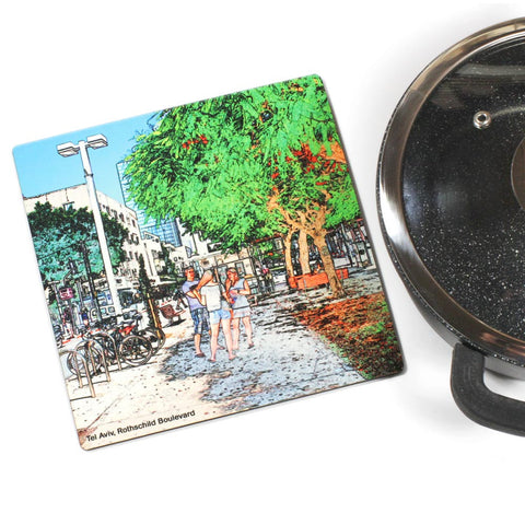 Wooden Trivet - Rothschild Boulevard 4 - Tel Aviv - Ofek Wertman tel aviv souvenirs Gift shop