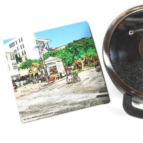 Wooden Trivet - Rothschild Boulevard 5 - Tel Aviv - Ofek Wertman tel aviv souvenirs Gift shop