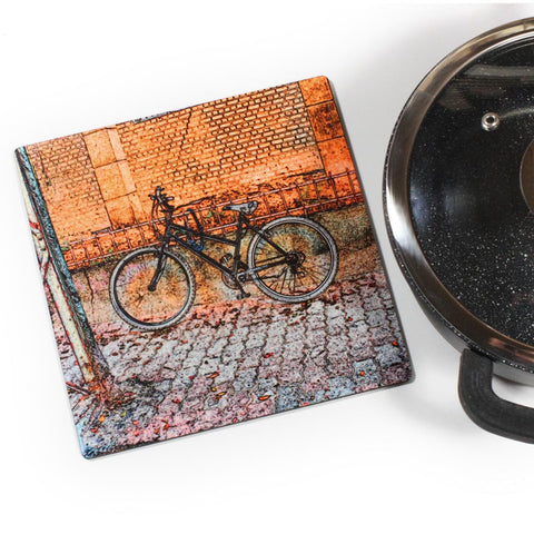 Wooden Trivet - bicycle in melchett street tel aviv - Ofek Wertman tel aviv souvenirs Gift shop