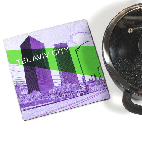 Wooden Trivet - Tel Aviv City 4 - Ofek Wertman tel aviv souvenirs Gift shop