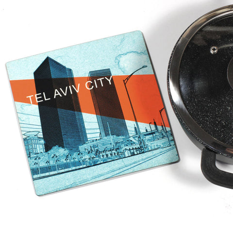 Wooden Trivet - Tel Aviv City 3 - Ofek Wertman tel aviv souvenirs Gift shop