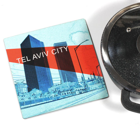 Wooden Trivet - Tel Aviv City 2 - Ofek Wertman tel aviv souvenirs Gift shop