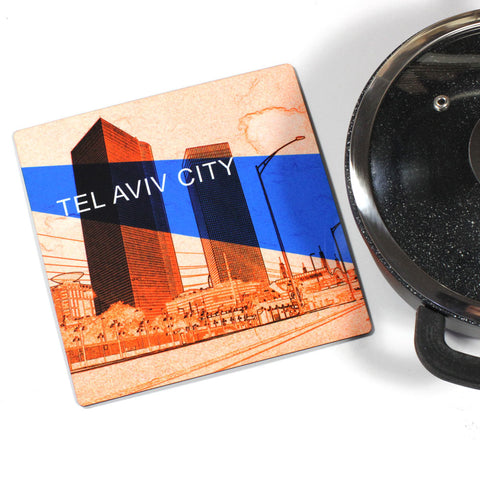 Wooden Trivet - Tel Aviv City 1 - Ofek Wertman tel aviv souvenirs Gift shop