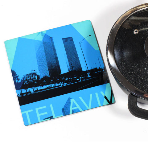 Wooden Trivet - Tel Aviv City 5 - Ofek Wertman tel aviv souvenirs Gift shop