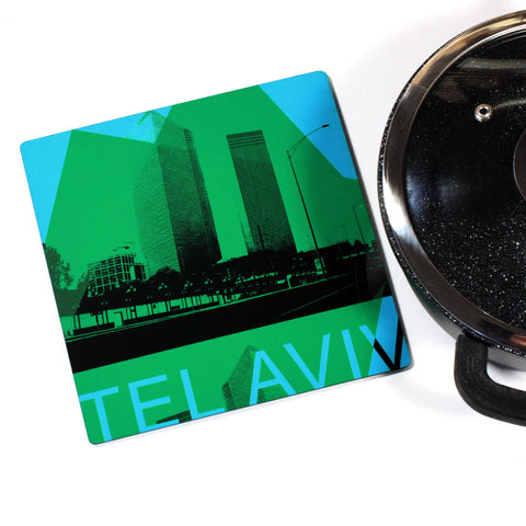 Wooden Trivet - Tel Aviv City 6 - Ofek Wertman tel aviv souvenirs Gift shop