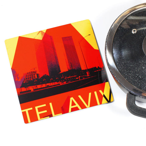 Wooden Trivet - Tel Aviv City 8 - Ofek Wertman tel aviv souvenirs Gift shop