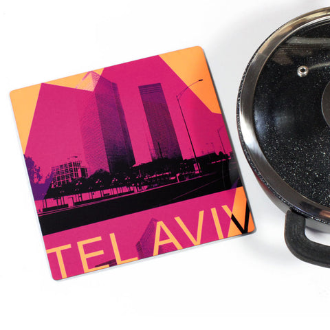 Wooden Trivet - Tel Aviv City 7 - Ofek Wertman tel aviv souvenirs Gift shop