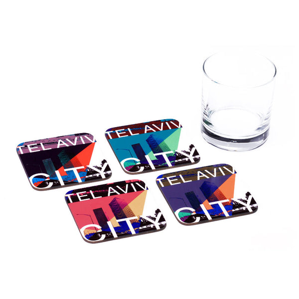 Tel Aviv City Coasters - Set of 4 Coasters - Ofek Wertman tel aviv souvenirs Gift shop