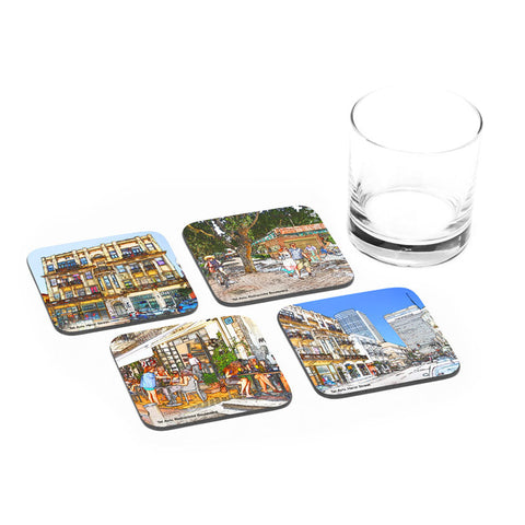 Tel Aviv Streets Coasters - Set of 4 Coasters - Ofek Wertman tel aviv souvenirs Gift shop