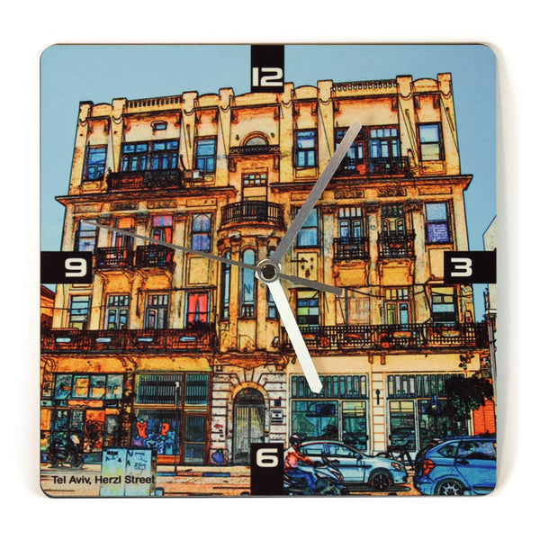 Wooden Wall Clock - Herzl Street 2 - Ofek Wertman tel aviv souvenirs Gift shop