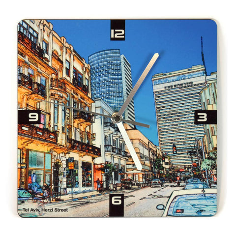 Wooden Wall Clock - Herzl Street 1 - Ofek Wertman tel aviv souvenirs Gift shop