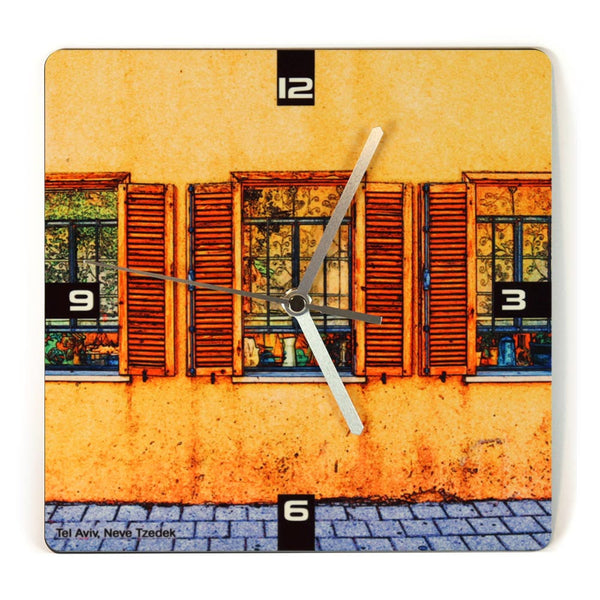 Wooden Wall Clock - Neve Tzedek Tel Aviv 1 - Ofek Wertman tel aviv souvenirs Gift shop