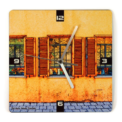 Wooden Wall Clock - Neve Tzedek Tel Aviv 1 - Ofek Wertman tel aviv souvenirs Gift shop