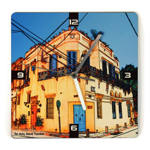 Wooden Wall Clock - Neve Tzedek Tel Aviv 2 - Ofek Wertman tel aviv souvenirs Gift shop
