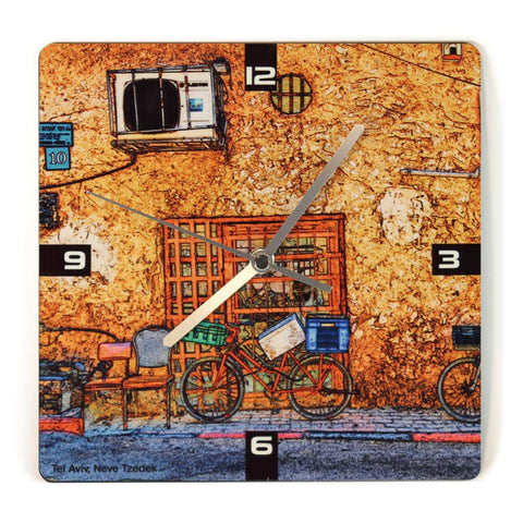 Wooden Wall Clock - Neve Tzedek Tel Aviv 3 - Ofek Wertman tel aviv souvenirs Gift shop