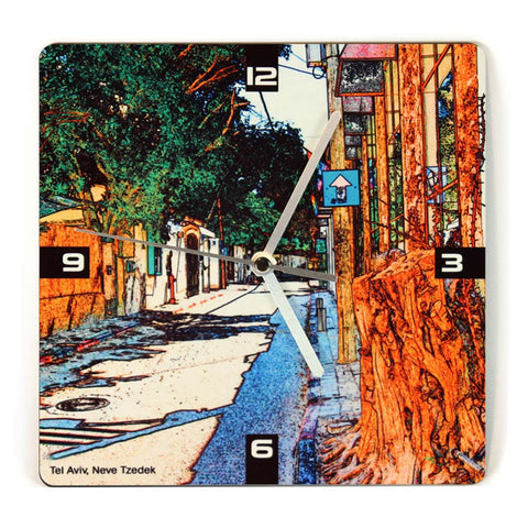 Wooden Wall Clock - Neve Tzedek Tel Aviv 4 - Ofek Wertman tel aviv souvenirs Gift shop