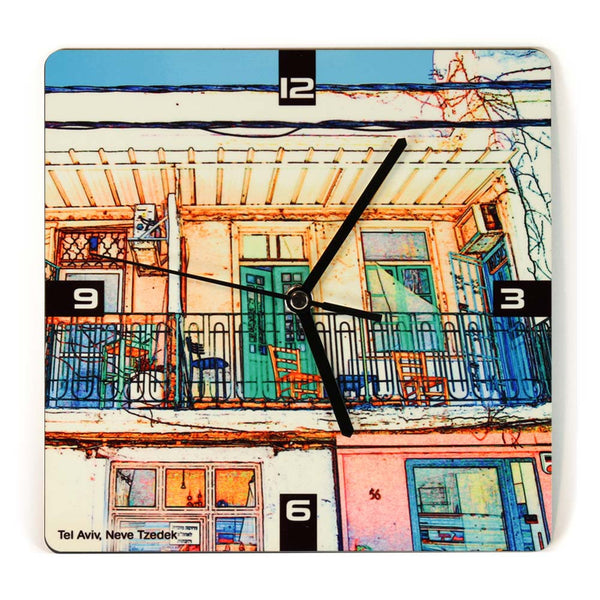 Wooden Wall Clock - Neve Tzedek Tel Aviv 6 - Ofek Wertman tel aviv souvenirs Gift shop