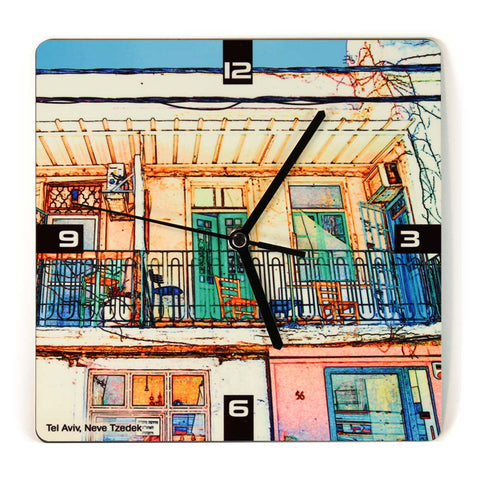 Wooden Wall Clock - Neve Tzedek Tel Aviv 6 - Ofek Wertman tel aviv souvenirs Gift shop