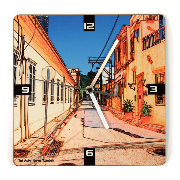 Wooden Wall Clock - Neve Tzedek Tel Aviv 7 - Ofek Wertman tel aviv souvenirs Gift shop