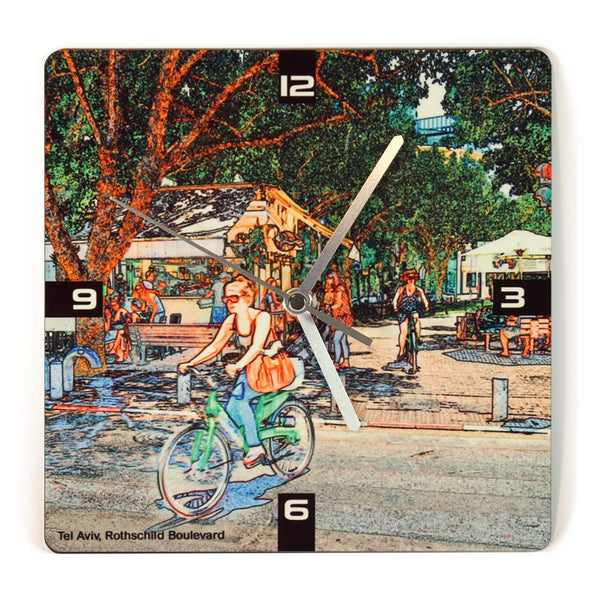 Wooden Wall Clock - Rothschild Boulevard Tel Aviv 1 - Ofek Wertman tel aviv souvenirs Gift shop