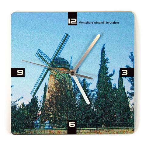 Wooden Wall Clock - Montefiore Windmill - Jerusalem - Ofek Wertman tel aviv souvenirs Gift shop