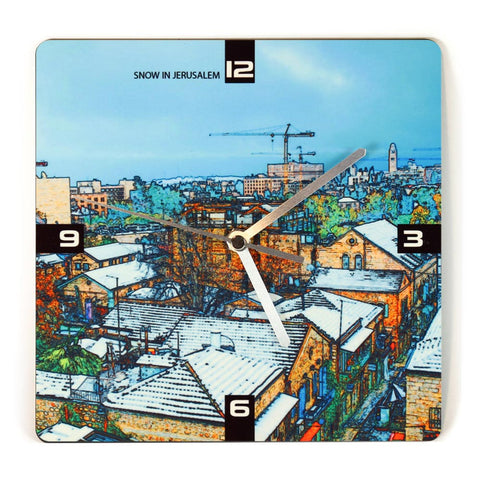 Wooden Wall Clock - Snow in Jerusalem - Ofek Wertman tel aviv souvenirs Gift shop