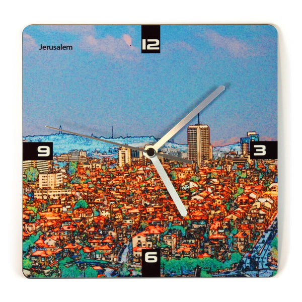 Wooden Wall Clock - View on Jerusalem City - Ofek Wertman tel aviv souvenirs Gift shop