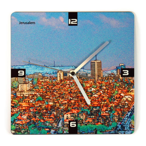 Wooden Wall Clock - View on Jerusalem City - Ofek Wertman tel aviv souvenirs Gift shop
