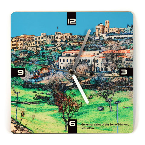 Wooden Wall Clock - Gehenna, Valley of the Son of Hinnom - Jerusalem - Ofek Wertman tel aviv souvenirs Gift shop
