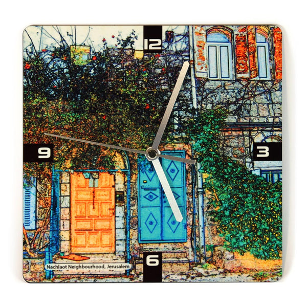 Wooden Wall Clock - Nahlaot neighborhood (NACHLAOT) Jerusalem 2 - Ofek Wertman tel aviv souvenirs Gift shop