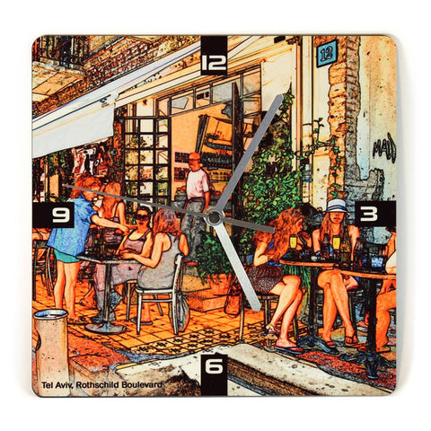 Wooden Wall Clock - Rothschild Boulevard Tel Aviv 2 - Ofek Wertman tel aviv souvenirs Gift shop